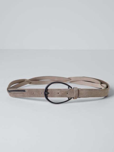 Suede calfskin shiny braid belt