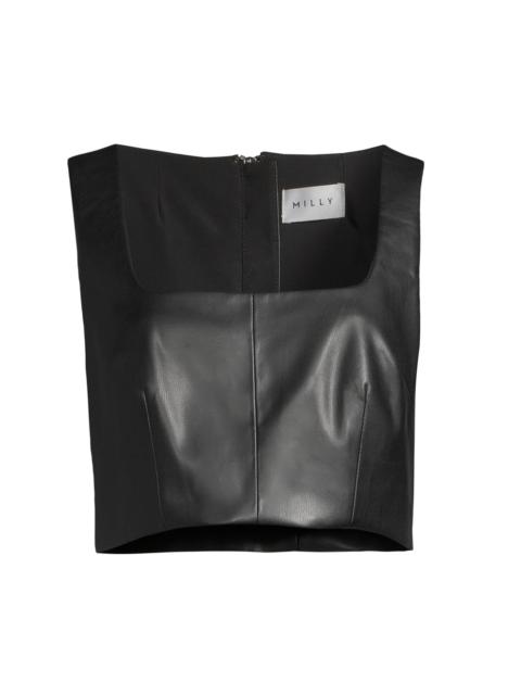 MILLY Women's Nickie Vegan Leather Crop Top - Black