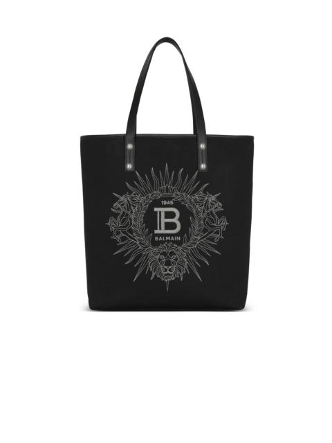 Balmain Balmain Varsity monogrammed canvas and leather tote bag