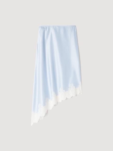 Sandro ASYMMETRICAL SATIN SKIRT WITH LACE