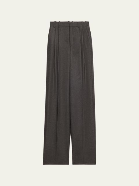 SAINT LAURENT Wide-Leg Tailored Pants with Pleating