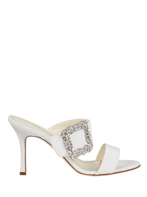 Manolo Blahnik Gable Silk Buckle Slide Sandals