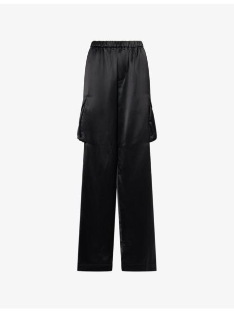 The Frankie Shop Delny Patch-Pocket Satin Cargo Pants