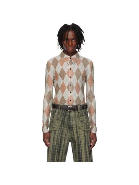 EGONLAB Gray & Brown Harry Print Fitted Shirt