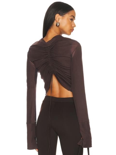 JADE CROPPER Gathered Back Button Up Top
