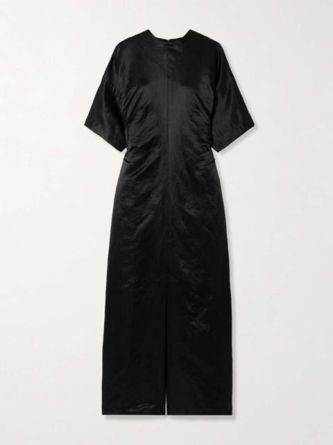 Loulou de Saison Ruby linen and silk-blend satin midi dress Black
