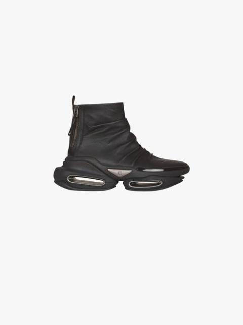 Balmain Black draped leather B-Bold high-top sneakers
