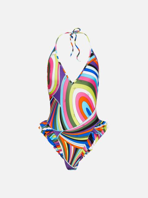 PUCCI ruffled abstract-print swimsuit