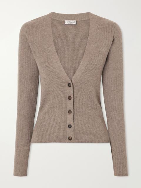 Brunello Cucinelli Metallic ribbed-knit cardigan Brown
