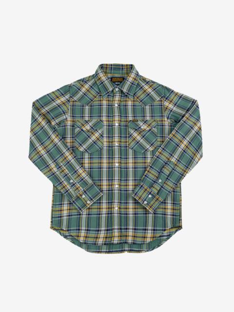 Iron Heart Ultra Heavy Flannel Tartan Check Western Shirt - Green