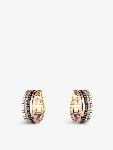 Quatre Classique 18ct yellow-gold, white-gold and pink-gold and diamond hoop earrings