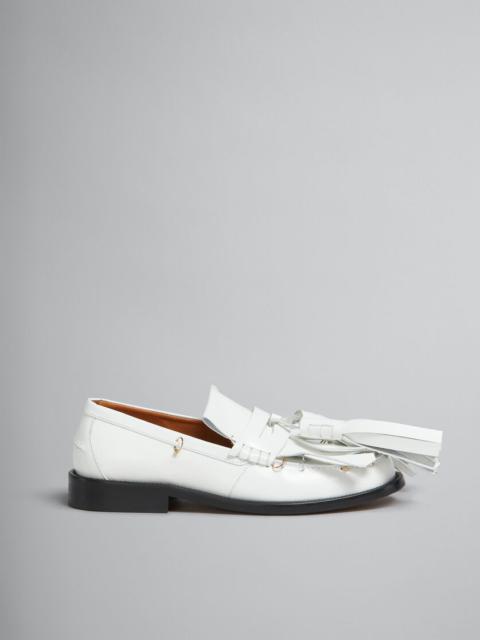 Marni WHITE LEATHER BAMBI LOAFER WITH MAXI TASSELS