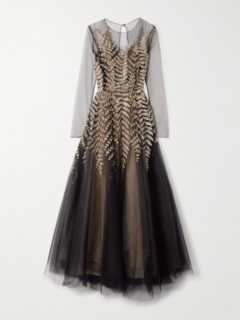 Oscar de la Renta Crystal, Bead And Sequin-embellished Pleated Tulle Midi Dress