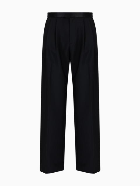 EMPORIO ARMANI Virgin-wool two-way stretch canvas trousers with godet pleats