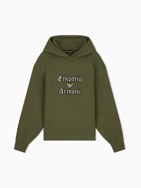 EMPORIO ARMANI FRENCH TERRY JERSEY HOODIE WITH SOFT TOUCH LOGO EMBROIDERY