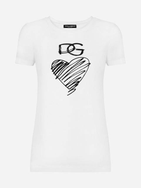 Jersey T-shirt with DG and heart print