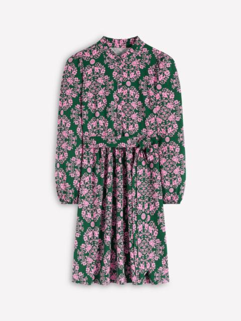 BODEN Willow Ruffle Neck Shirt Dress-Green, Ornamental Lattice