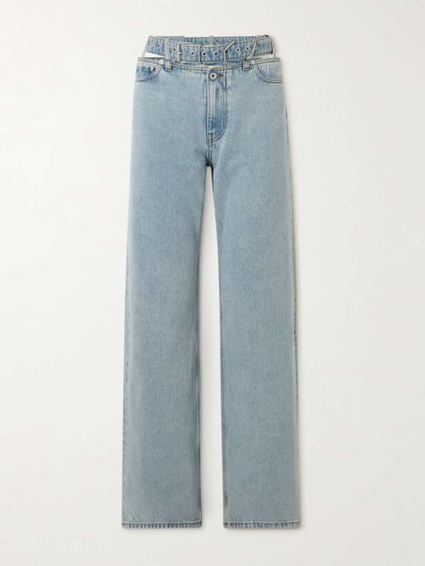 Evergreen belted cut-out organic high-rise straight-leg jeans