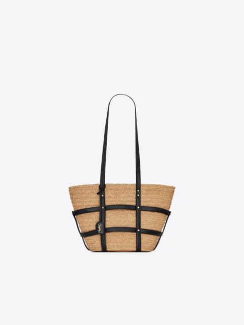 SAINT LAURENT panier medium bag in natural raffia and smooth leather