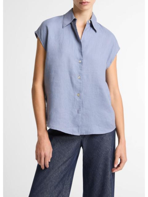 Vince Linen Cap-Sleeve Button-Front Blouse