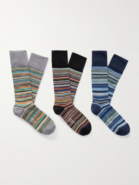 Paul Smith Three-Pack Striped Cotton-Blend Socks