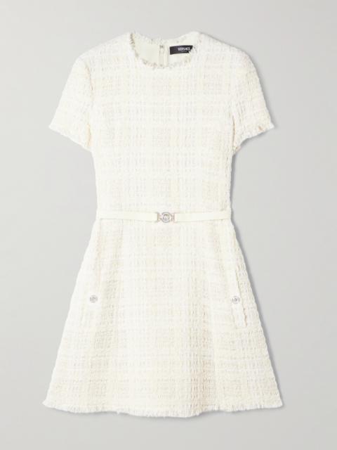 VERSACE Belted Metallic Cotton-blend Tweed Mini Dress