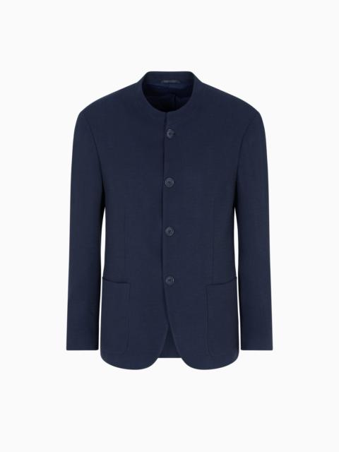 GIORGIO ARMANI CUPRO AND VISCOSE SINGLE-BREASTED JACKET WITH A MICRO CHEVRON MOTIF
