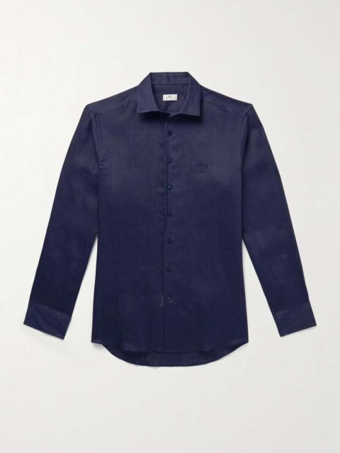 Etro Slim-Fit Logo-Embroidered Linen Shirt