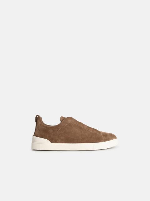 ZEGNA 'TRIPLE STITCH' BROWN LEATHER SNEAKERS