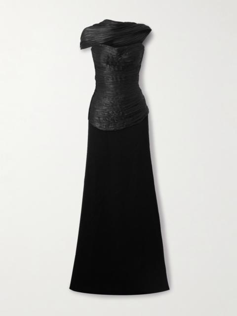 MARMAR HALIM Strapless Plissé-satin And Crepe Gown And Cape