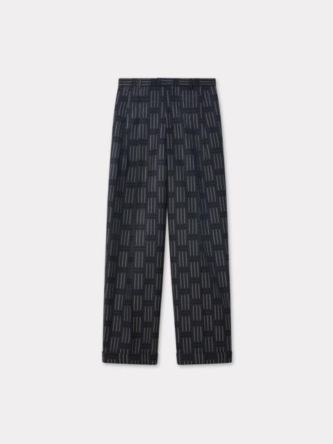 'KENZO Weave' straight pleated tailored pants in wool and cotton