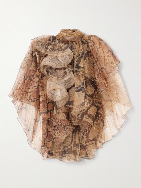Zimmermann Ruffled Layered Snake-print Silk-chiffon Blouse