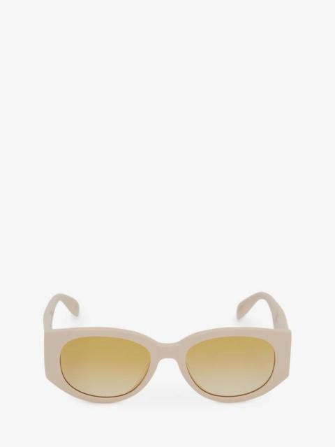 Alexander McQueen Women's McQueen Graffiti Oval Sunglasses in White/yellow