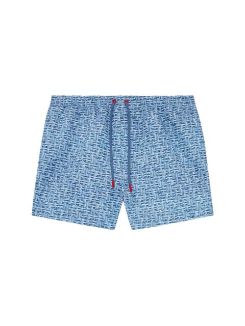 denim-print swim shorts