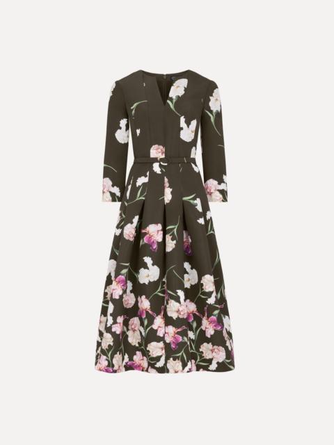 Oscar de la Renta LONG SLEEVE PAINTED IRIS DEGRADE FAILLE COCKTAIL DRESS