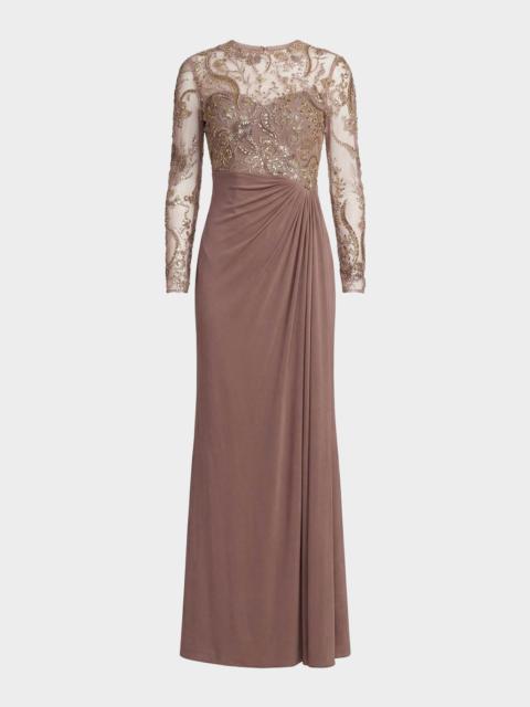 MAC DUGGAL Beaded Embroidered Mesh & Jersey Gown