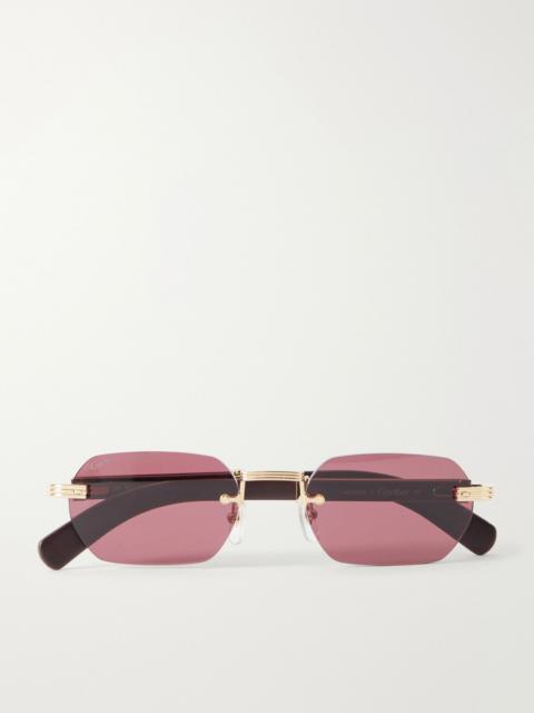 Cartier Première de Cartier Square-Frame Gold-Tone Metal and Wood Sunglasses Gold