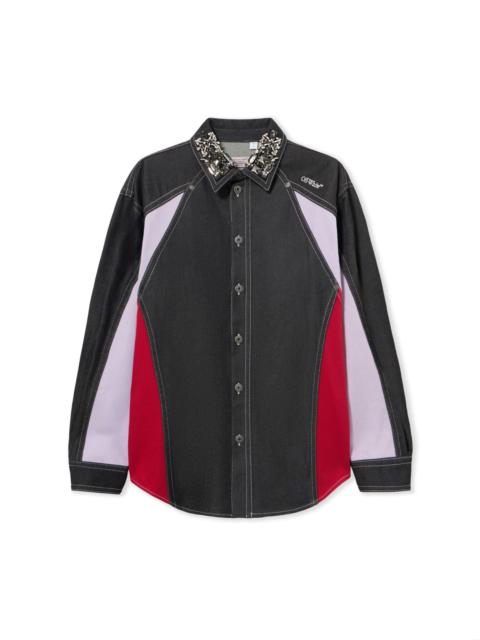 Off-White Color Block Denim Crystal Overshirt