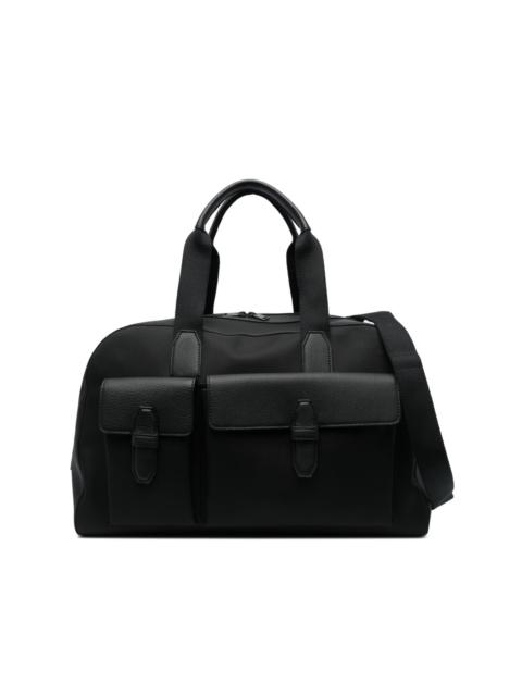 Brioni logo-patch leather-trim duffle bag