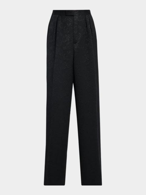 Dries Van Noten Men's Preaches Floral Jacquard Wide-Leg Pleated Trousers