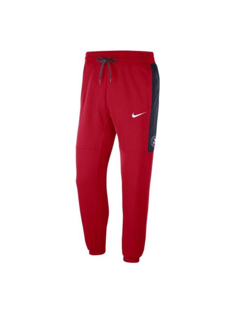 Nike Men's Nike NBA Brooklyn Nets Contrasting Colors Logo Fleece Lacing Sports Pants/Trousers/Joggers Red