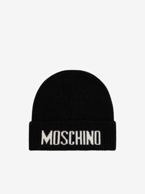 Moschino logo-intarsia ribbed-knit beanie hat