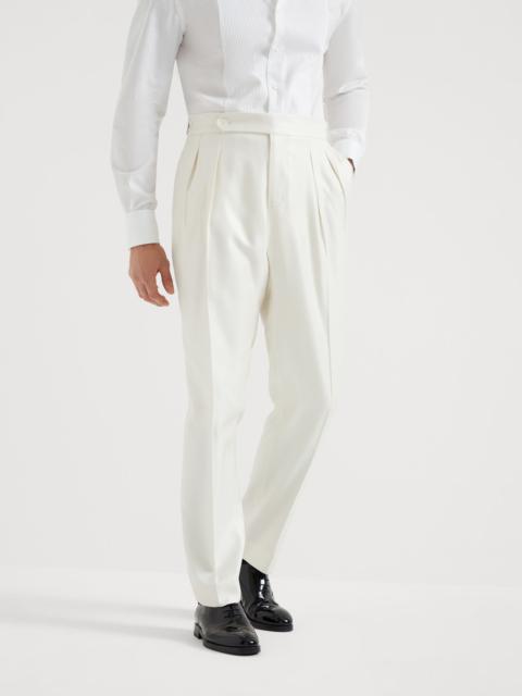 Silk diagonal tuxedo trousers with double pleats and tabbed waistband