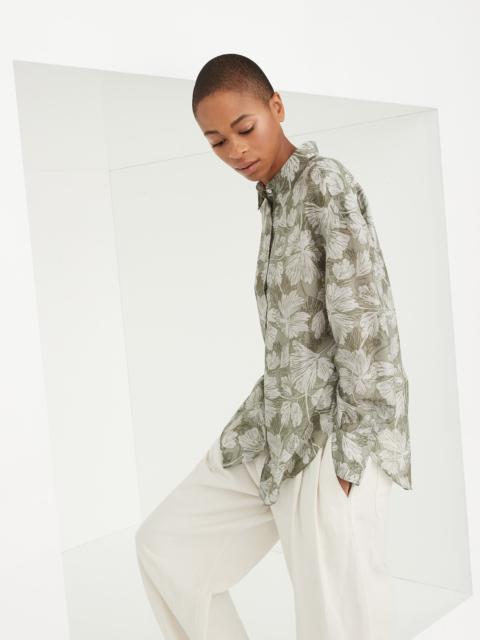 Brunello Cucinelli Silk ginkgo print pongée shirt with monili