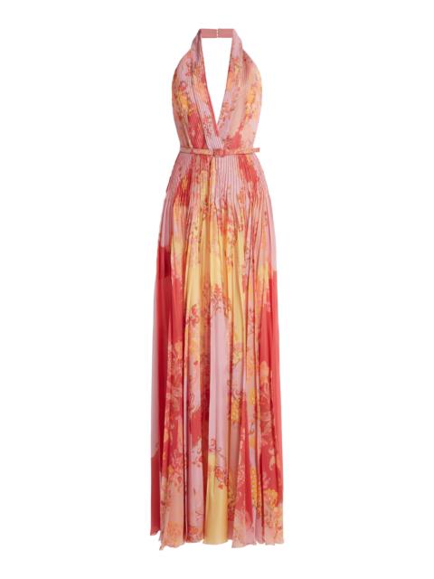 ZUHAIR MURAD Belted Floral Plisse Maxi Dress multi