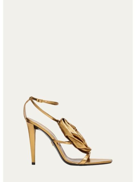 Giuseppe Zanotti 105mm Flower Metallic Leather Ankle-Strap Sandals