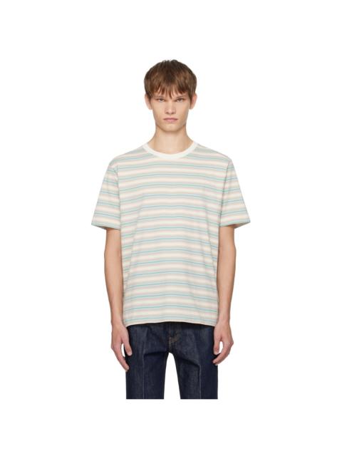 AURALEE Blue & Beige Gradient Stripe Jersey T-shirt