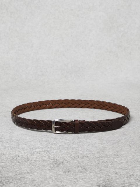Scratched braided calfskin belt with detailed buckle