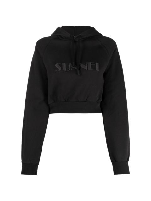 SUNNEI cropped logo-print cotton hoodie