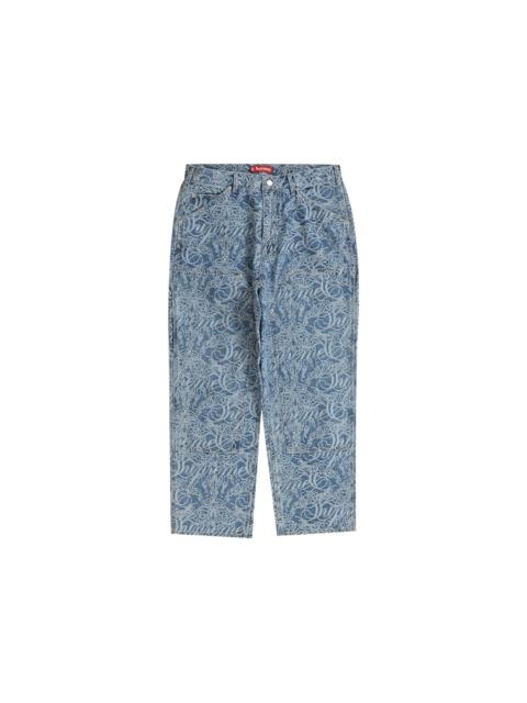 Supreme Supreme Script Jacquard Double Knee Denim Painter Pant Washed Blue